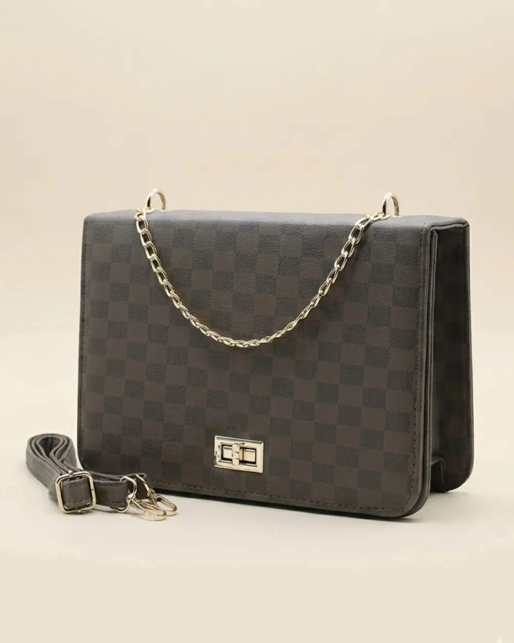 Luxury Grid Chain Bag Dark Brown, view 1