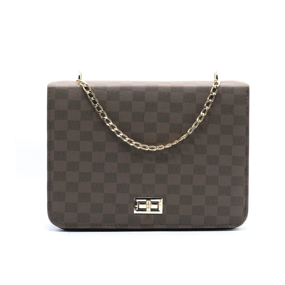 Luxury Grid Chain Bag Dark Brown, view 2