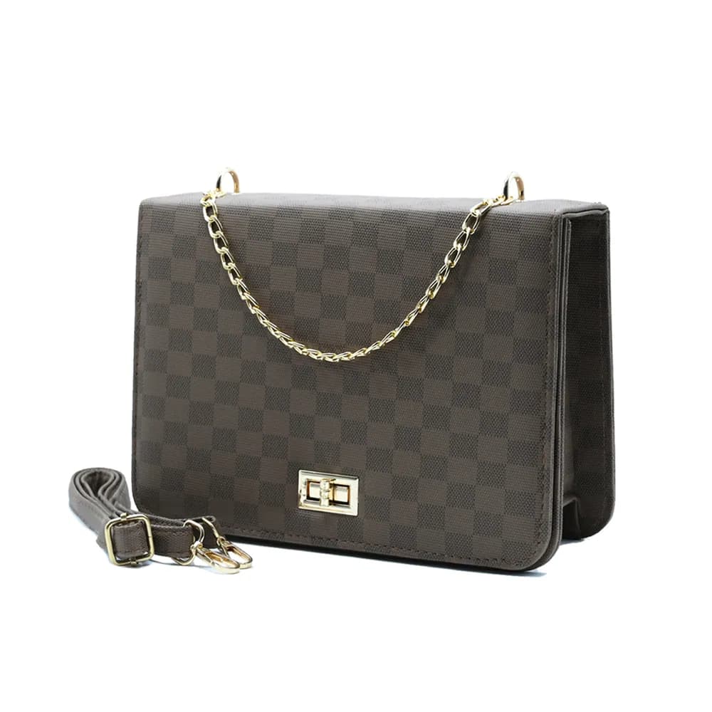Luxury Grid Chain Bag Dark Brown, view 3