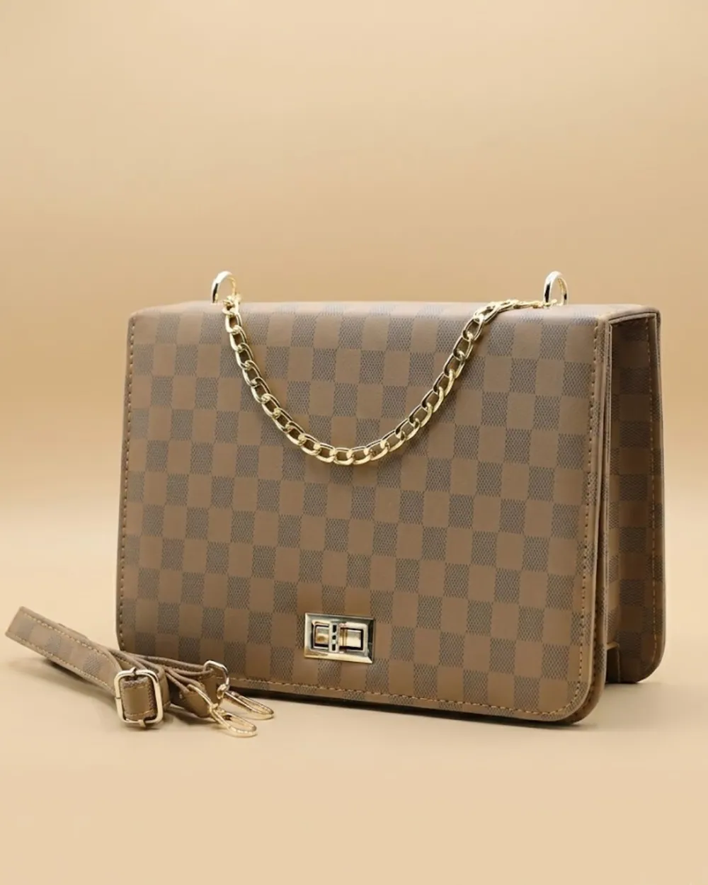 Luxury Grid Chain Bag Light Brown, view 1