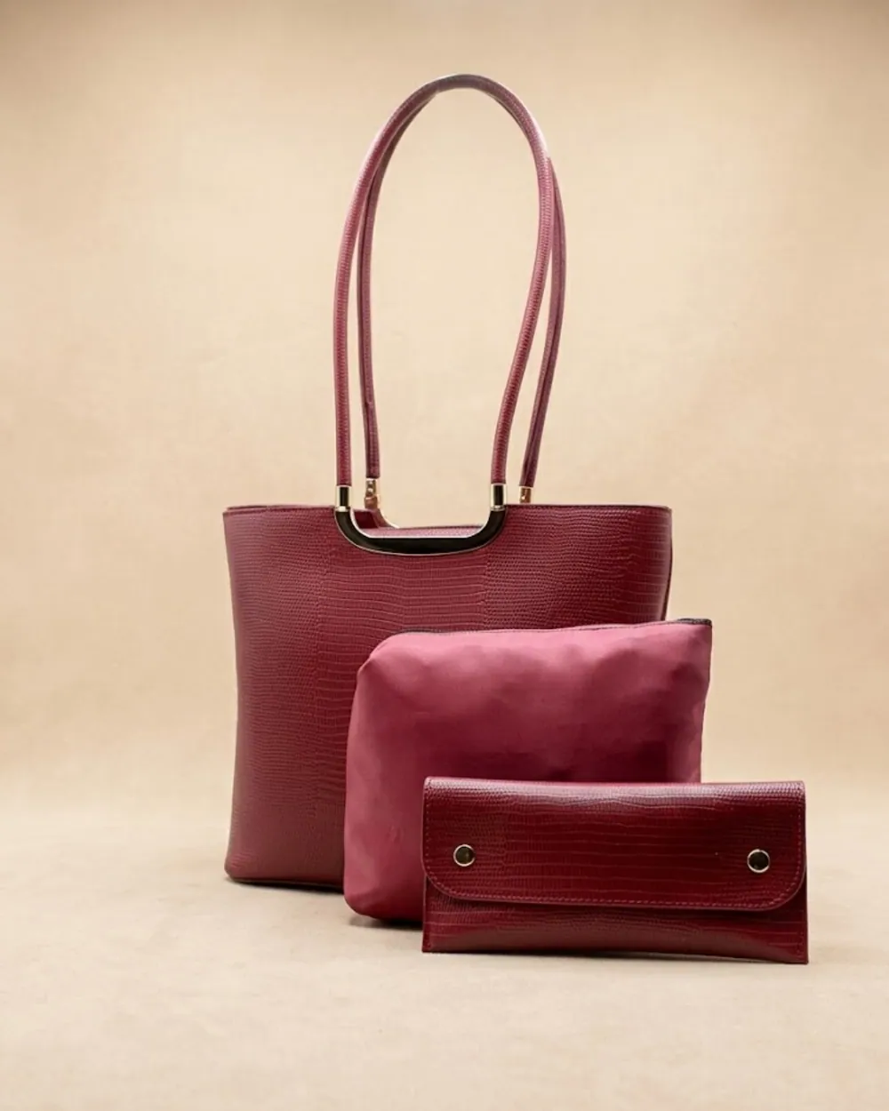 Metro Luxe Tote Set Maroon, view 1