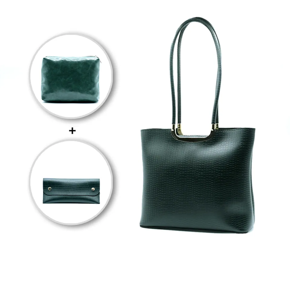 Metro Luxe Tote Set Olive Green, view 2