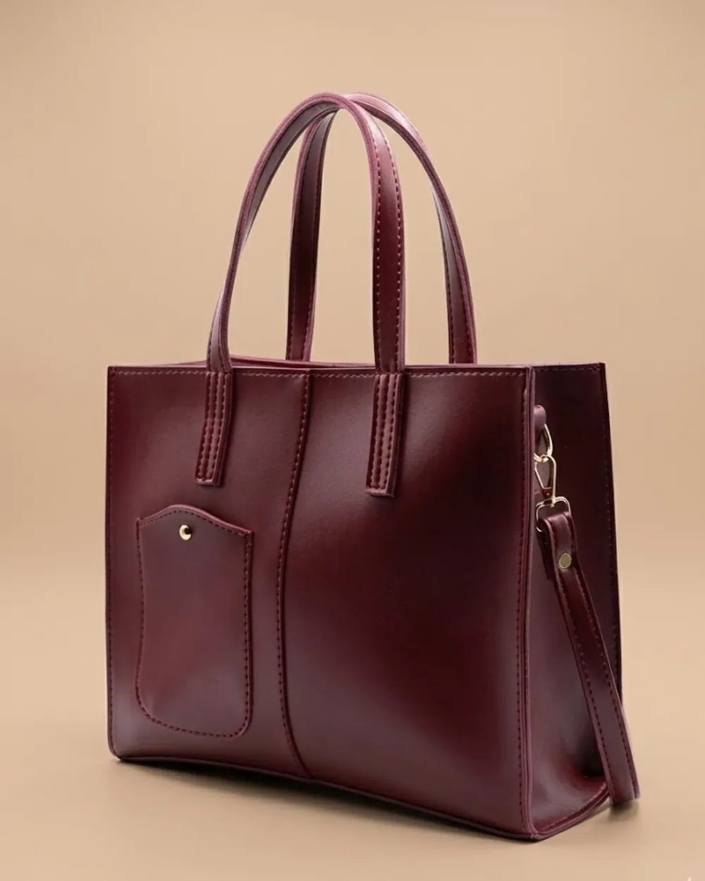 Modern Pocket Tote Maroon, view 1