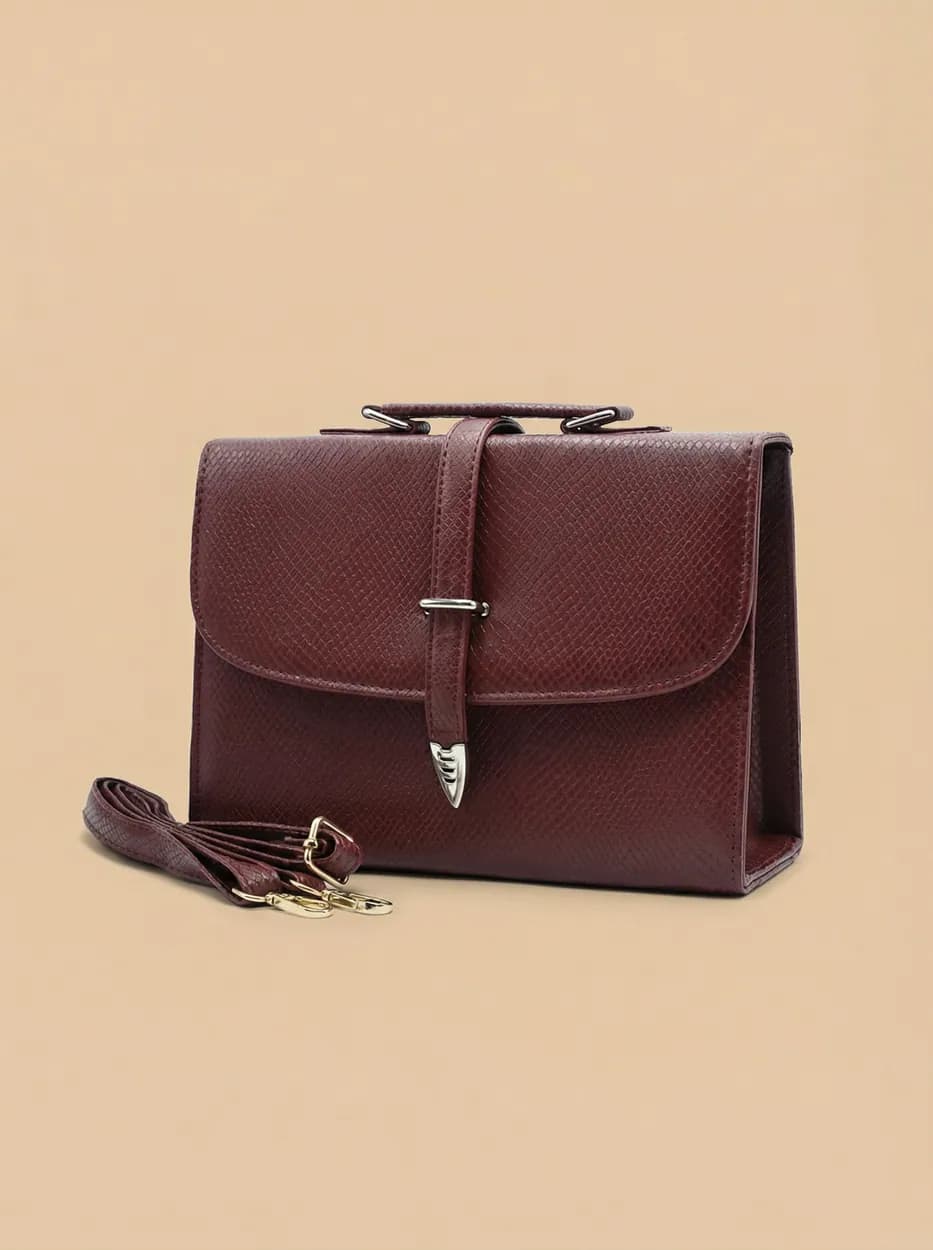 Classic Square Top Handle Bag - Mehroon, view 1