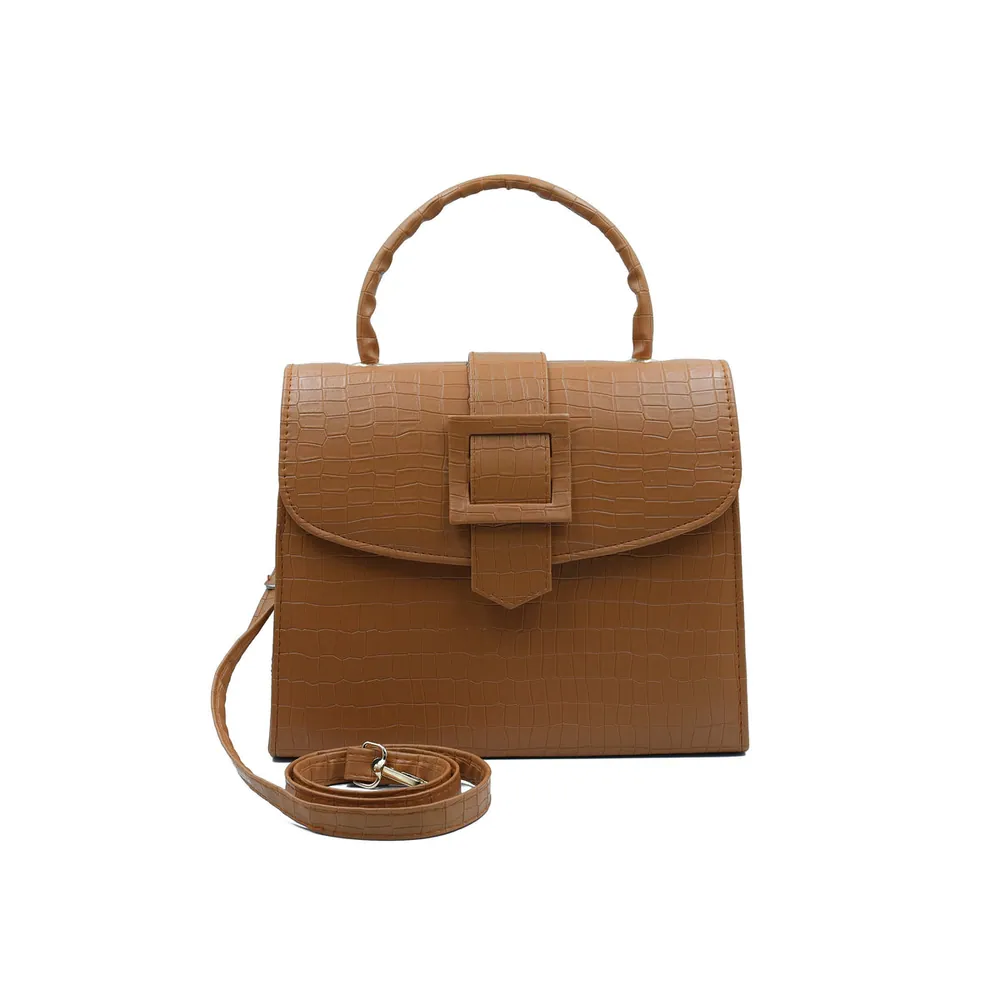 Formal Leather Woman Handbag-Brown, view 2