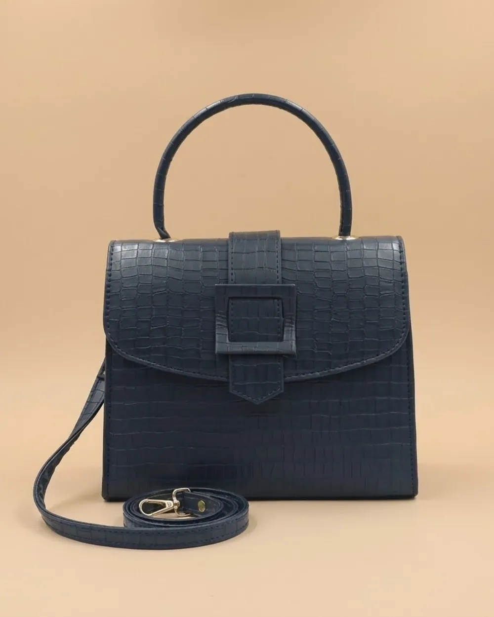 Formal Leather Woman Handbag - Navy Blue, view 1