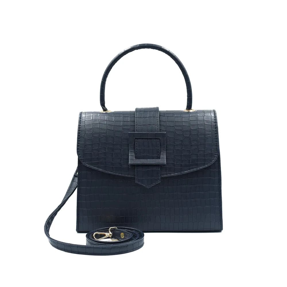 Formal Leather Woman Handbag - Navy Blue, view 2