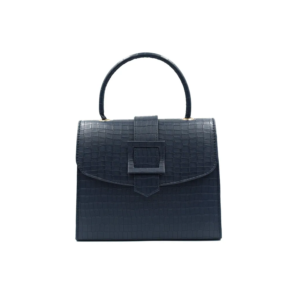 Formal Leather Woman Handbag - Navy Blue, view 3