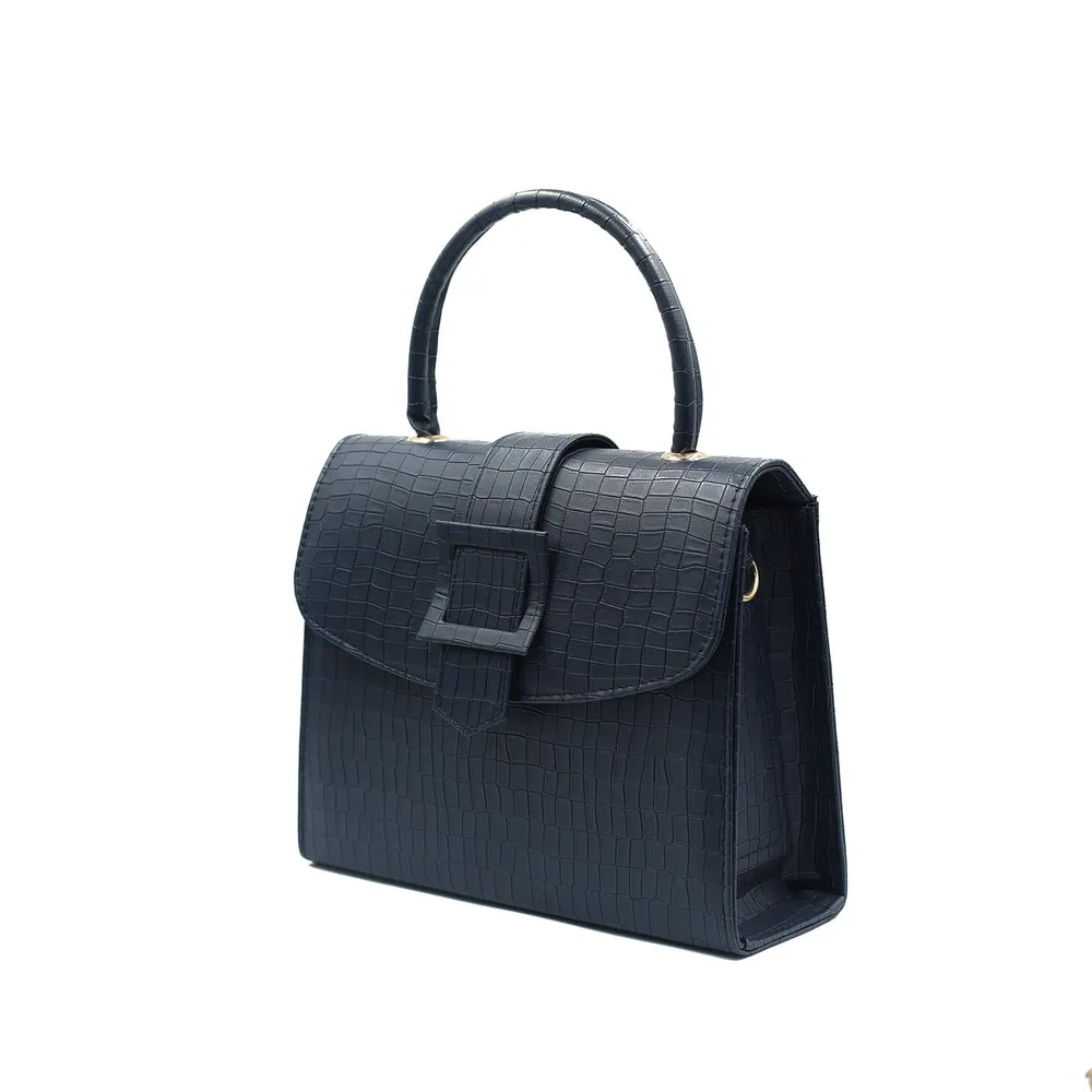 Formal Leather Woman Handbag - Navy Blue, view 4