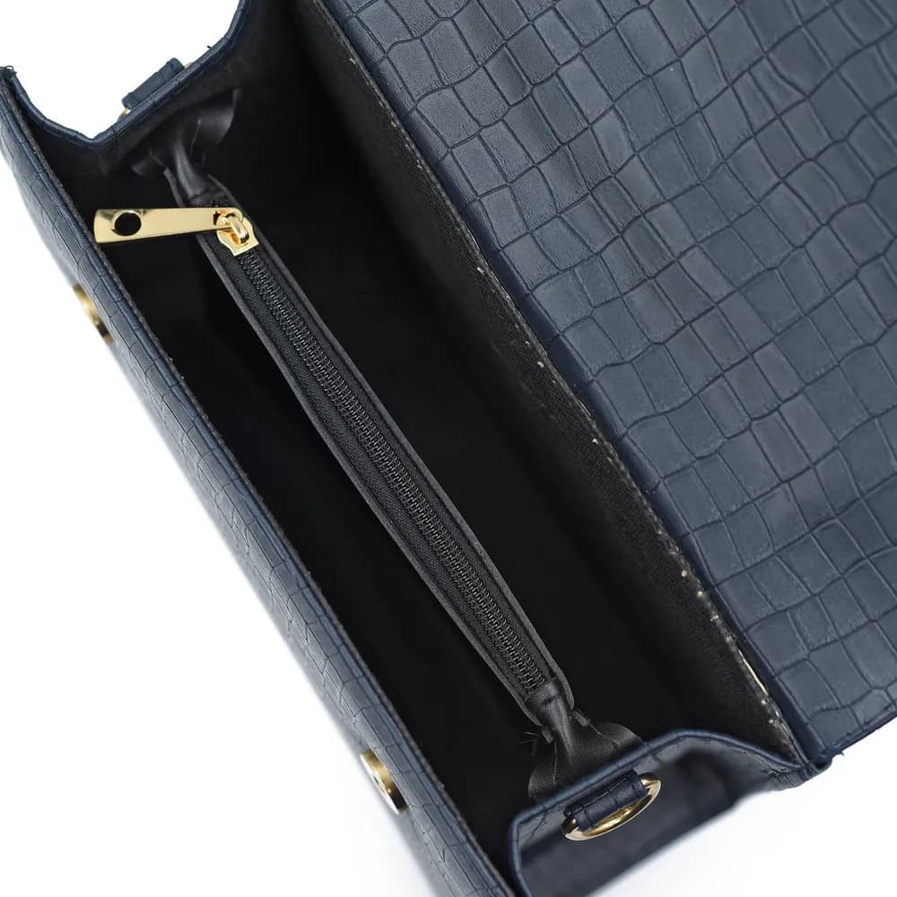 Formal Leather Woman Handbag - Navy Blue, view 6