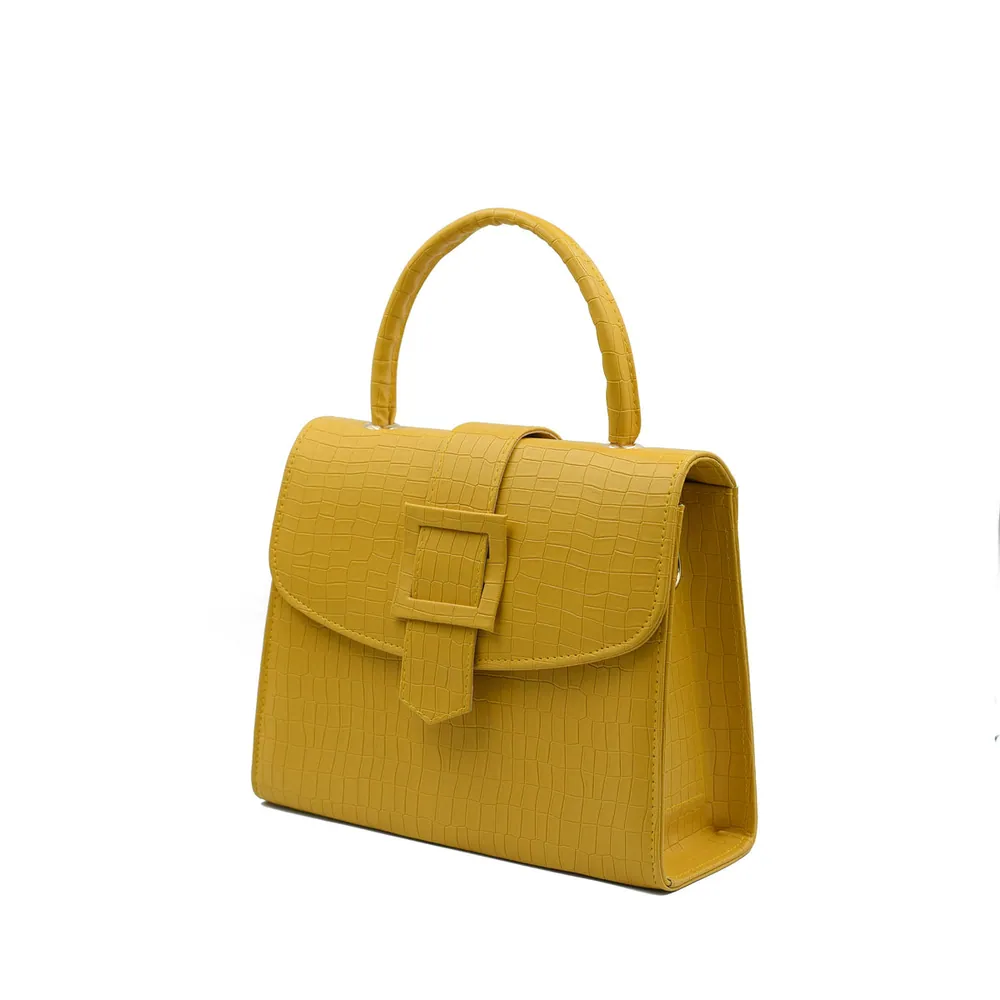 Formal Leather Woman Handbag - Yellow, view 4