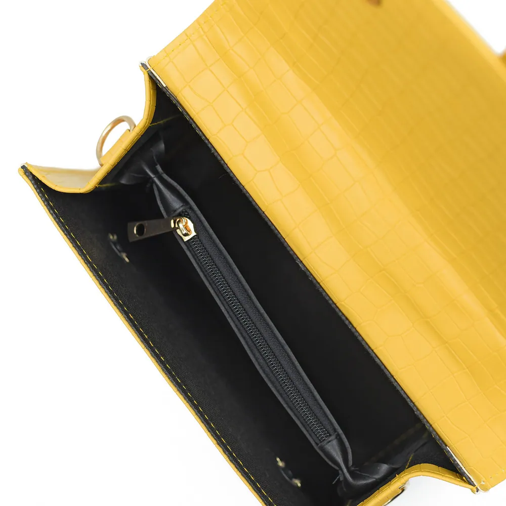 Formal Leather Woman Handbag - Yellow, view 6