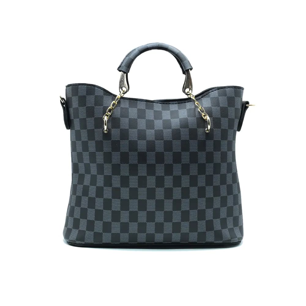 Black Checkered Tote Handbag for Women, view 2