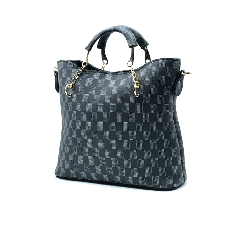Black Checkered Tote Handbag for Women, view 3