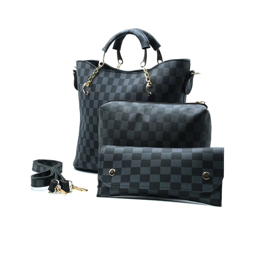 Black Checkered Tote Handbag for Women, view 4