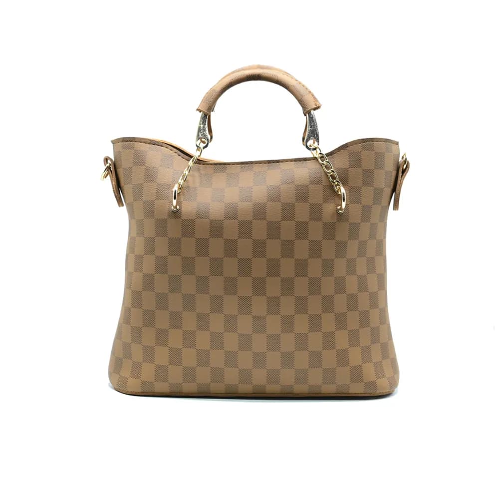 Brown Checkered Tote Handbag for Women, view 2