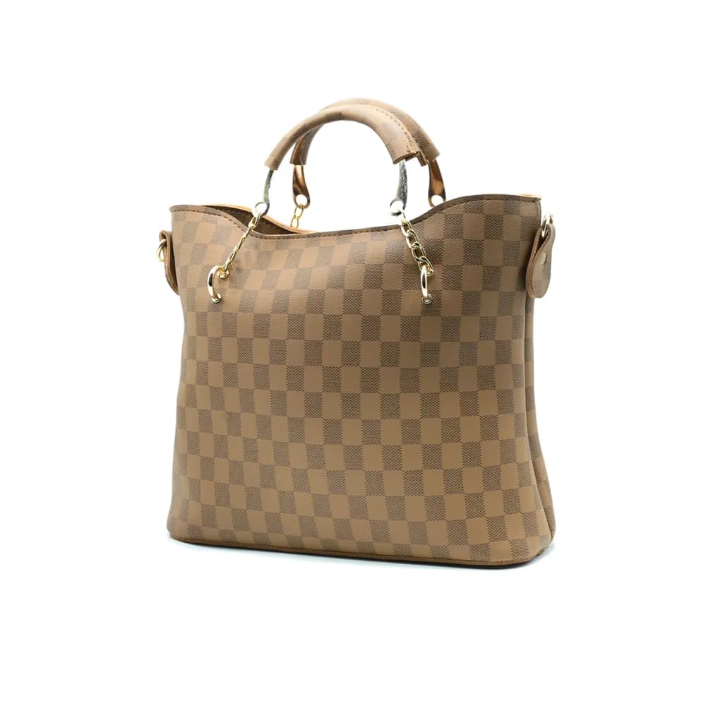 Brown Checkered Tote Handbag for Women, view 4