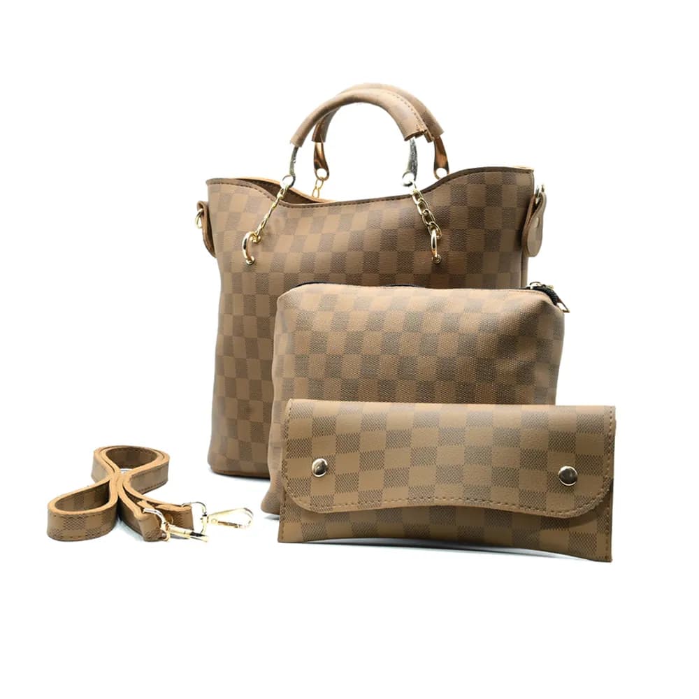 Brown Checkered Tote Handbag for Women, view 5