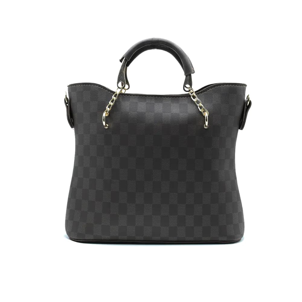 Dark Brown Checkered Tote Handbag for Women, view 3