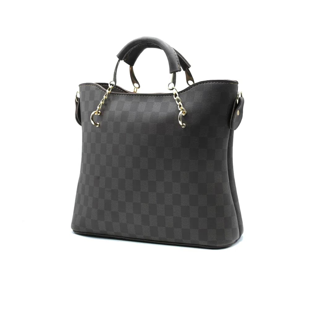 Dark Brown Checkered Tote Handbag for Women, view 4