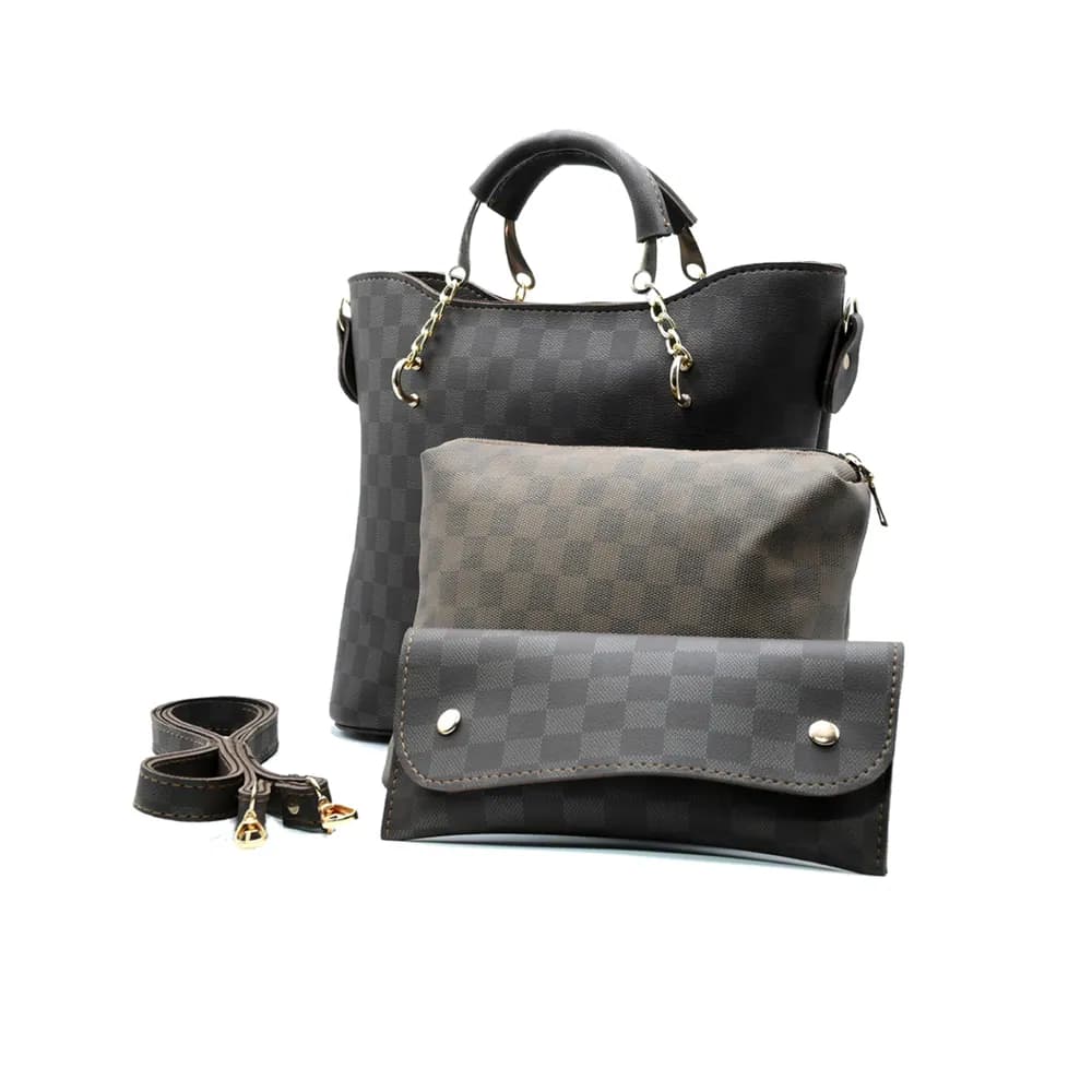 Dark Brown Checkered Tote Handbag for Women, view 5