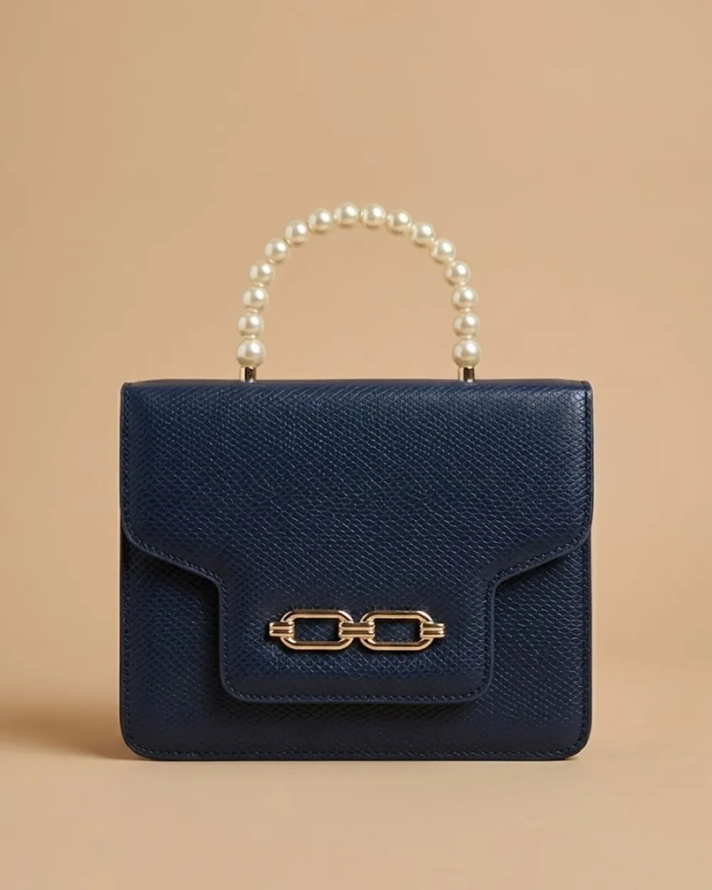Lustre Pearl Tote – Chic Navy Blue Handbag with Pearl Handle, view 1