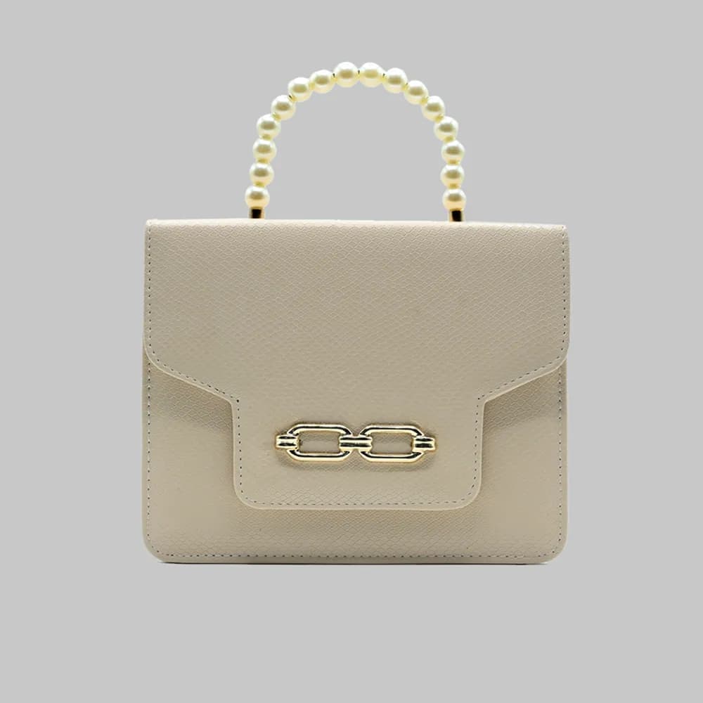 Lustre Pearl Tote – Elegant Beige Handbag with Pearl Handle, view 1