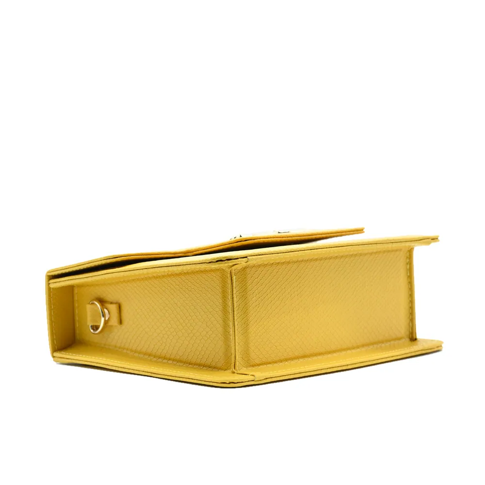 Lustre Pearl Tote – Vibrant Yellow Handbag with Pearl Handle, view 5