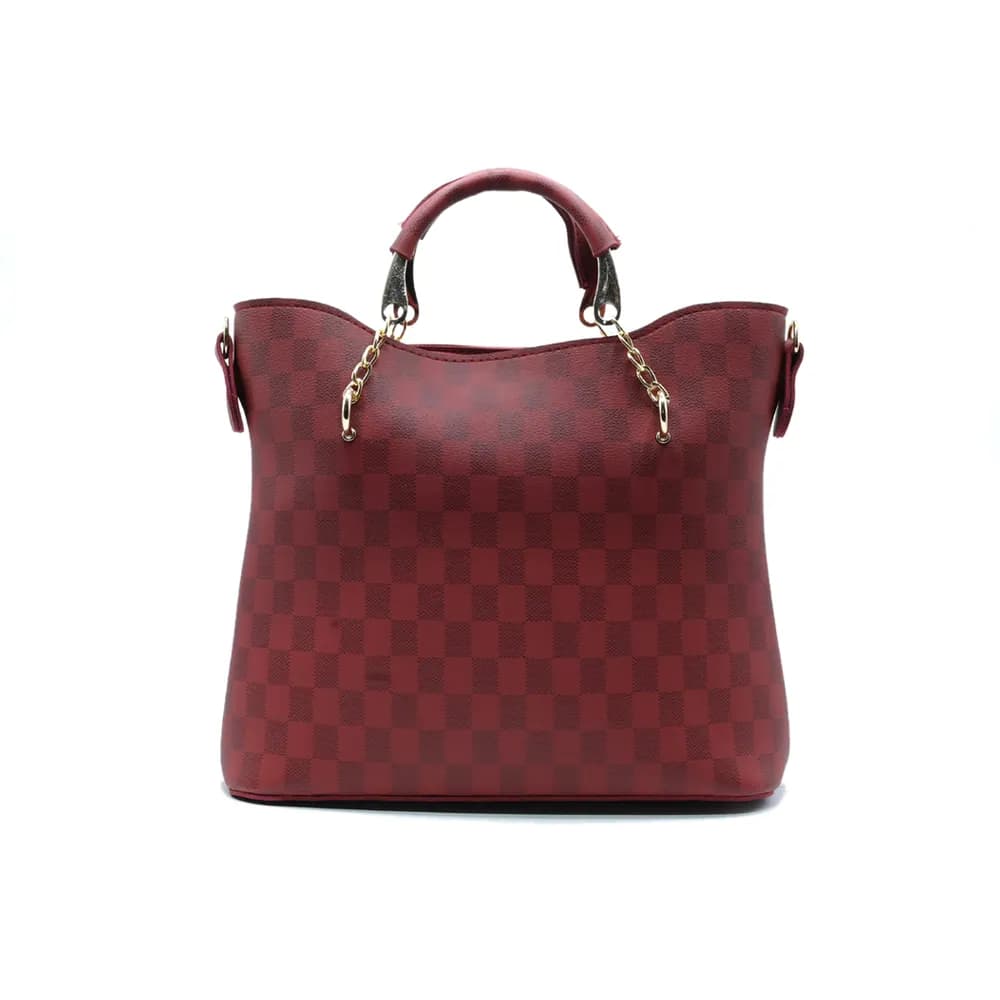 Maroon Checkered Tote Handbag for Women, view 3