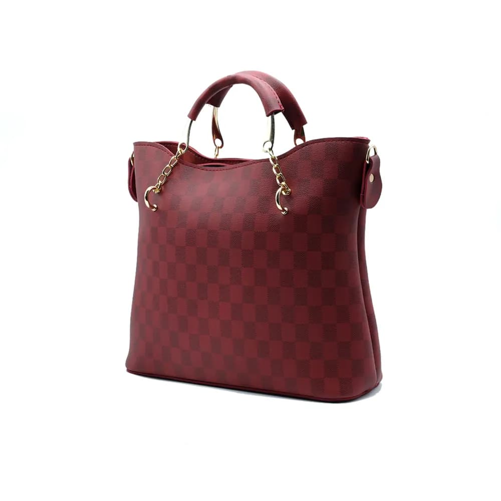 Maroon Checkered Tote Handbag for Women, view 4