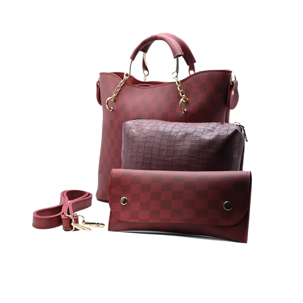 Maroon Checkered Tote Handbag for Women, view 5