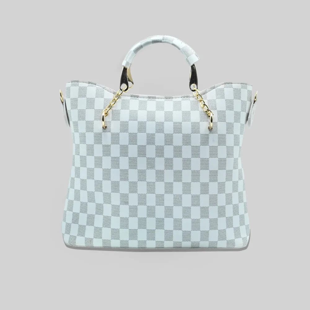 White Checkered Tote Handbag for Women, view 1
