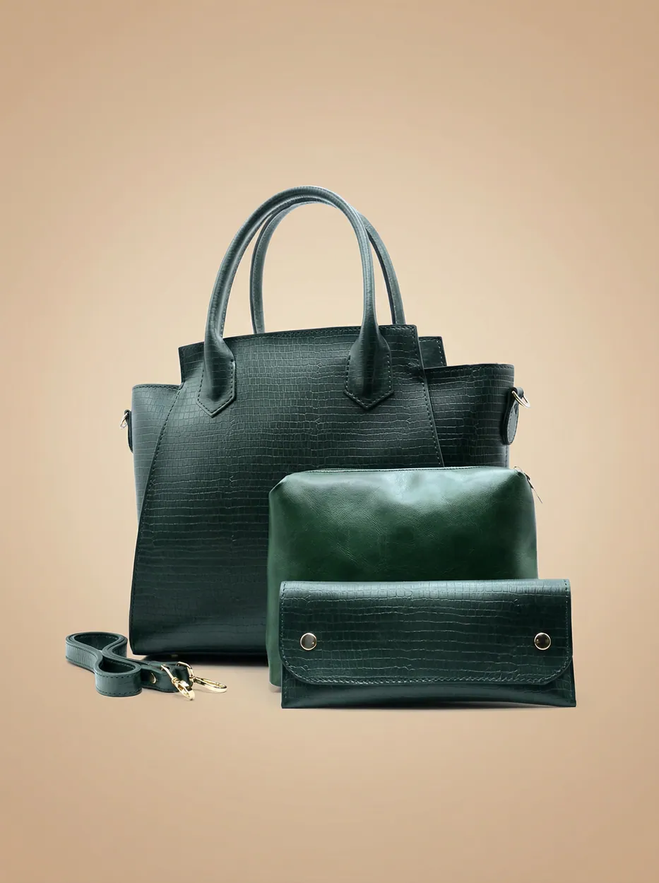 Aurora Box Tote Bag for Women – Olive Green Structured Handbag with Long Strap & Pouch, view 1